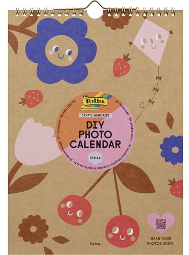 folia 23131 - DIY Photo Calendar CRAFTY MEMORIES, DIN A4, Bastelkalender aus Kraftpapier zum Selbstgestalten, Wandkalender mit Spiralbindung