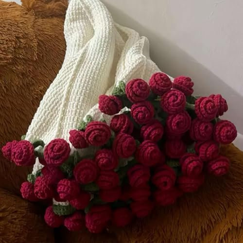 Coperta con bouquet di rose fatta a mano, kit per bouquet di rose, morbido e romantico bouquet di rose lavorato a maglia, tonalità pastello, per festa della mamma, compleanno, decorazione per la casa
