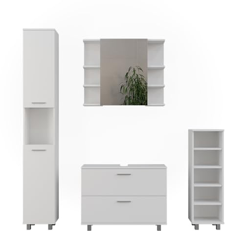 Vicco Badmöbel-Set Weiß Ilias, bestehend aus Bad Spiegelschrank, Waschbeckenunterschrank, Midischrank - Offene und geschlossene Fächer für Flexible Aufbewahrung