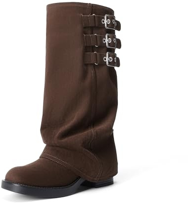 DREAM PAIRS Fold-over Knee High Fashion Boots for Women,Dark Brown,4.5