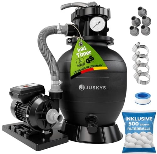 Juskys® Filtro a Sabbia 250 W con Timer - impianto per Piscina ad Alte Prestazioni Fino a 38.000 Litri, Sistema a 7 Posizioni, Struttura Durevole