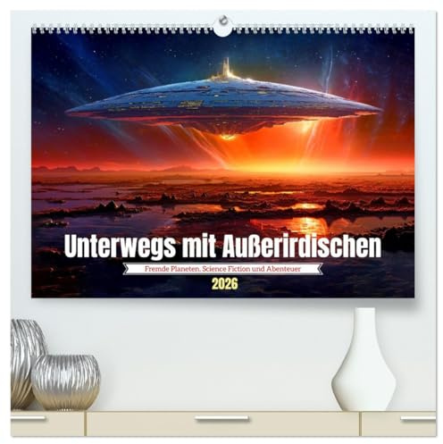 Unterwegs mit Außerirdischen (hochwertiger Premium Wandkalender 2026 DIN A2 quer), Kunstdruck in Hochglanz: Reise durch das Universum zu Abenteuern auf fremden Planeten (CALVENDO Wissenschaft)