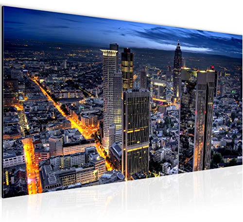 Runa Art Wandbild Frankfurt am Main 1 Teilig 100 x 40 cm Modern Bild auf Vlies Leinwand Stadt Skyline Wohnzimmer Schlafzimmer Blau 608912a