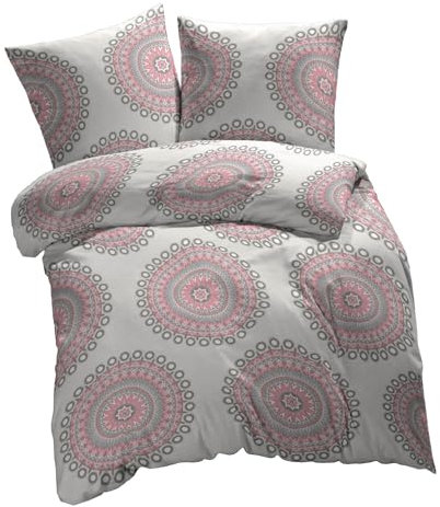 ETÉREA Microfaser Bettwäsche 200x220cm + 2X 80x80cm - Ganzjahresbettwäsche Bettbezug Mandala - Bettwäsche Set 200x220cm Bettbezug + 80x80cm Kissenbezug Microfaser 3teilig - Made in Green - Pink