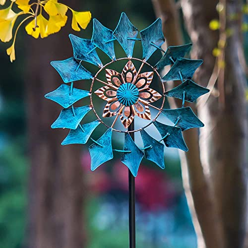 Moulin à Vent Émeraude 155 cm (61in) Moulin à Vent cinétique à Lame Unique pour l'extérieur – Structure métallique Verticale sur Piquet pour Cour, pelouse et Jardin