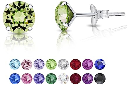 DTPSilver - Damen Ohrringe 925 Sterling Silber und mit Kristallen von Swarovski® Elements 6 mm Runde Ohrstecker - Farbe : Peridot