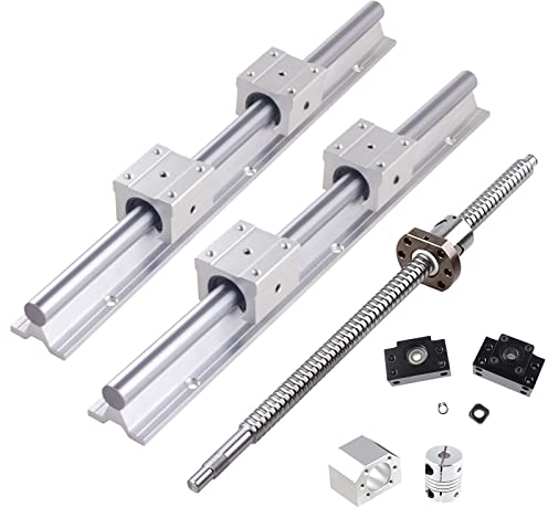 GooEquip 2x SBR20 800mm Linearführung Gleitschiene Welle mit 4x SBR20UU Lagerblock, SFU1605 Kugelumlaufspindel Set 800mm Edelstahl Kugelumlaufspindel+6,35 * 10mm Kupplung+BK / BF12 Stützsitz+DSG16H