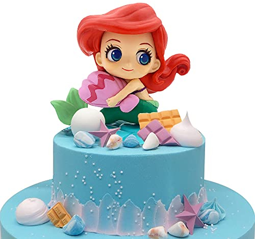 Mermaid Cake Topper Little Cute Mermaid Doll with Seashell for Under the Sea Cake Decorations, Mermaid Figurines for Girls Mermaid Theme Princess Birthday Party, Baby Shower, Ocean Underwater Party