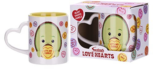 Posh Paws Swizzles Love Hearts 11OZ Alan The Avocado Let's AVO-Cuddle Heart Shaped Handle Ceramic Mug, White,37754