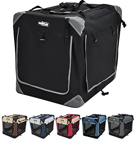 EliteField Hundebox mit 4 Türen, faltbar, weich, mit Vorhängen, Tragetasche und Fleece-Bett, für drinnen und draußen, 50,8 cm L x 35,6 cm B x 35,6 cm H, Schwarz + 4 Türvorhänge)