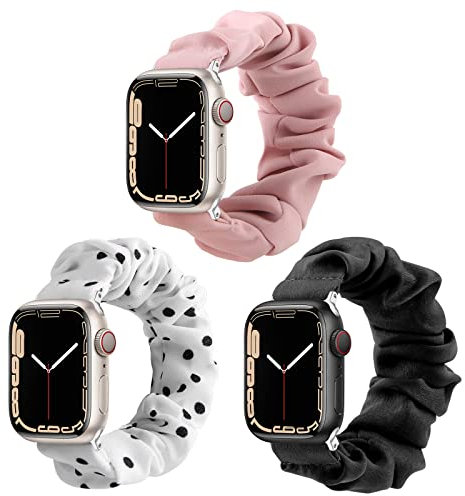 Tuocal Lot de 3 bracelets chouchous élastiques compatibles avec Apple Watch 38 mm, 40 mm, 41 mm, 42 mm (série 10), en tissu doux imprimé pour homme et femme iWatch séries 10, 9, 8, 7, 6, 5, 4, 3, 2,