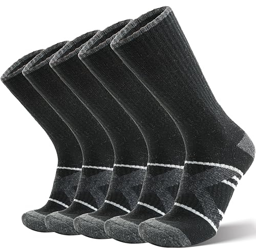 ANTSANG Merino Wool Walking Hiking Socks Warm Thermal Thick Cushioned Moisture Wicking Outdoor Unisex Boot Socks for Men and Women(7-11, Black)