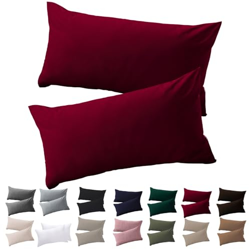 Soifox Kissenbezug 40 x 80 2er Set - Kopfkissenbezug 40x80 Rot 100% Mikrofaser bügelfrei & knitterfrei mit Reißverschluss