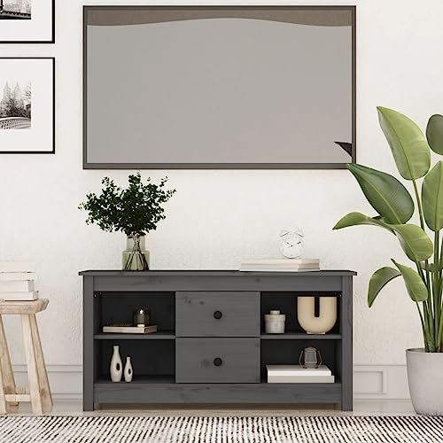 FIRBNUS TV-Schrank Grau 103x36,5x52 cm Massivholz Kiefer TV Schrank Holz Kommode Holz Möbel Wohnzimmer TV Kommode Sideboard Holz Lowboard Holz TV Lowboard Holz TV Cabinet TV Unterschrank