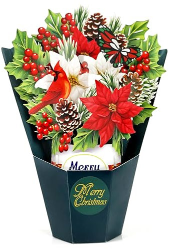CUTPOPUP Weihnachtssternstrauß – Weihnachtskarten, Pop Up Karte Weihnachten, 26x30cm Weihnachtskarte für Ehefrau, Ehemann,Tochter, ihr Mädchen, Schwester, Ihn (Poinsettia Bouquet) US8-77DE