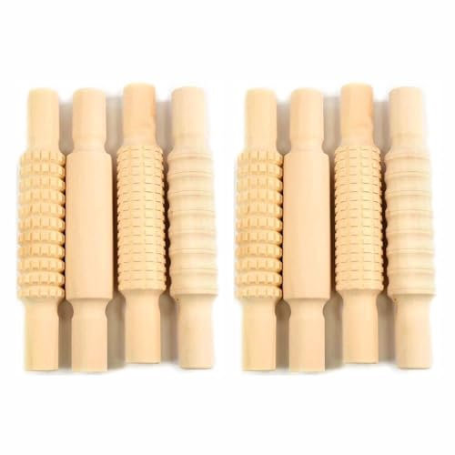 3 Ace Crafts (Pack of 2) 8 Textured Wooden Rolling Pins (20cm x 3cm) - Children Pastry Baking Clay Pin, Playdough Pottery Tools, Polymer Dough Modelling Set for Making Art and Craft Kids Activity