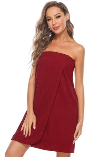 Knuffnee Damen Bademantel Frottee Sauna kilt Saunatuch Saunakilt mit Tasche und Klettverschluss Weinrot L
