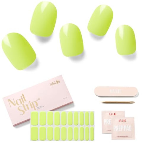 NAILOG Nagelfolie uv härtend 20 Stück, UV Nagelfolie Langanhaltend Nagelsticker Selbstklebend Gel-Nagelstreifen für Maniküre in Salonqualität, Lime Bomb