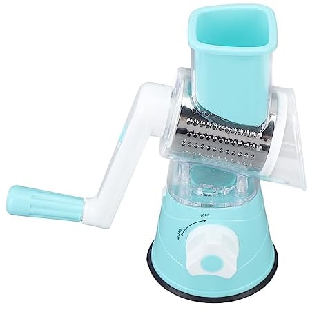 Cheese Grater, Tabletop Drum Grater Esay Operation 4 in 1 Blue Food Grade Manual Vegetable for Onions