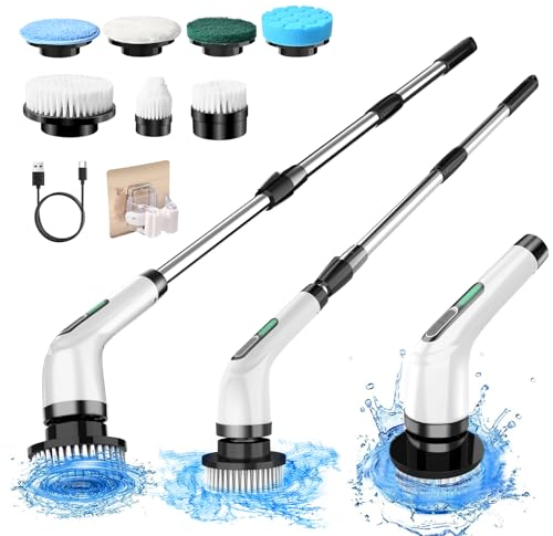 Brosse Electrique Nettoyage Rotative,sans Fil avec 7 Têtes de Nettoyage Voiture Remplaçables,2 Vitesses Réglables, Brosse Rotative Nettoyage pour Salle de Bain,Toilette,Sol,Baignoire (A10)