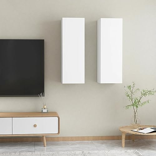 Homgoday Mueble TV,Muebles de salón diseño Moderno, Mesa de Salón Comedor Televisión,Muebles para TV 2 uds Madera contrachapada Blanco 30,5x30x90 cm