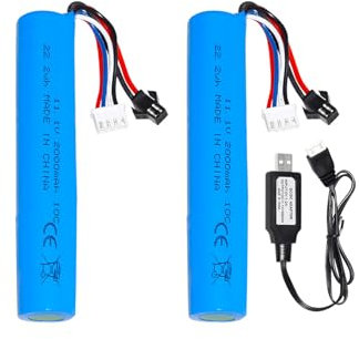 Pinsinholy Gelkugel-Blaster-Akku SM-2P-Stecker mit Ladekabel, 3S-Airsoft-Batterien, kompatibel mit Wasserperlen-Gel-Blaster, 11,1 V, 2000 mAh, 2 Stück