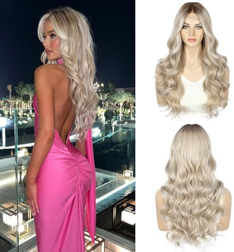 Sapphirewigs Perücke Blonde Lace Front 13x4 Blonde Synthetische Perücken Körper Welle Lace Front Haare Vorgezupfte Tägliche Wear Party Datum Weihnachten 22 inch