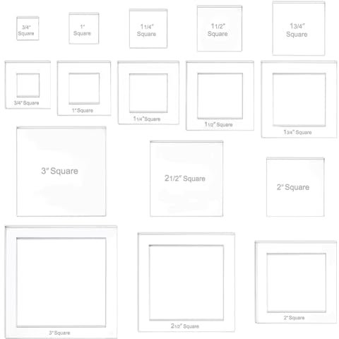 BENECREAT 16 Sizes Square Quilting Template, Acrylic Intricate Sewing Machine Ruler, Transparent Pressure Plate Router Template for DIY Hand Patchwork Cutting Craft, 6mm Thick