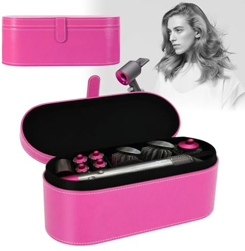 Forbabe Aufbewahrungstasche für Haartrockner, Aufbewahrungsbox für Haartrockner PU Leder Hartbox, Tragbare Reisetasche für Dyson Supersonic Haartrockner, Tragbare Lockenstab Tasche(rosarot)