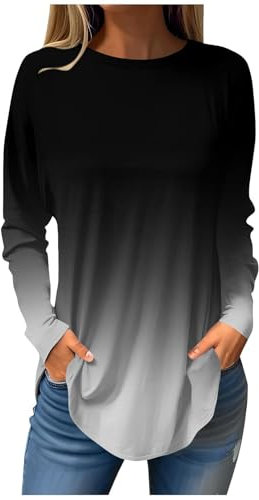 Camicia Donna Elegante Cerimonia Curvy Maglietta Girocollo Maglia Manica Lunga Taglie Forti Magliette Tunica Top Lungo Camicetta con Stampata Moda Oversize T-Shirt 2025 Primaverile