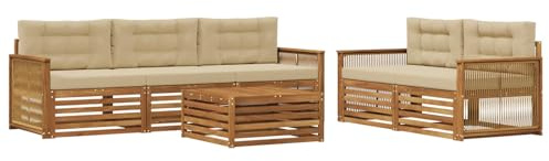 vidaXL Outdoor-Sofagarnitur mit Kissen 6 pcs Natur und Beige, Gartenlounge, modernes Ecksofa, Outdoor-Sitzgelegenheit, Terrassenmöbel, gemütliches Set