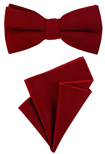 DonDon Herren Fliege 12 x 6 cm gebunden längenverstellbar und Einstecktuch 23 x 23 cm farblich passend aus Baumwolle dunkelrot