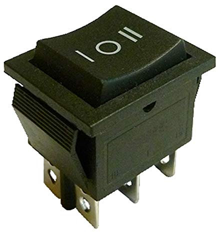 DPDT Wippschalter, Ein-Aus-On, schwarz, zum Einrasten, 22 x 30 mm, 6-polig, Legend:I-O-II