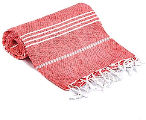 Turquoise Home, Großes Strandtuch 100% Baumwolle - Weich und Langlebig, Hamamtuch Ideal für Sauna, Spa, Yoga und Pool, Rot (1 Stück), 100x180 cm