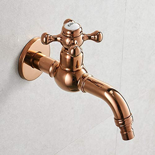 FZHLR Bibcock Faucet Long Garden Crane Black Brass Bathroom Mop Sink Faucets Wall Mount Washing Machine Water Taps Garden,Rose Gold