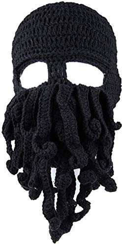 Uncle Lee Oktopus Beanie Mütze Beanie Tintenfisch Bart Mütze Strick Beard Caps für Herren Winter Warm Skifahren Gr. Einheitsgröße, Schwarz