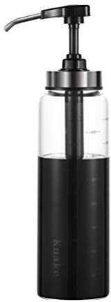 DOITOOL Sauce and Syrup Glass Bottle Sauce Dispenser with Wide Neck Press Pump Head for Homemade Hot Sauce Ketchup Salad Dressing Barbeque Sauce (Black) 500ml