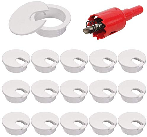 HO2NEL 16pcs Tapa Pasacables Mesa Escritorio 35mm Pasacables Mesa Oficina Blanco con Broca Embellecedor Cubierta de Agujero para Encastrar USB Alambre Organizador de Cable Computadora Pared Redondo