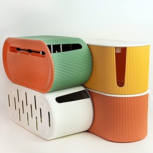 Kabelbox gelb zum Verstecken von Kabeln, Adaptern und Steckdosenleisten 31,0cm x 13,8cm x 12,5cm mit Handy Halterung, Wandmontage fähig