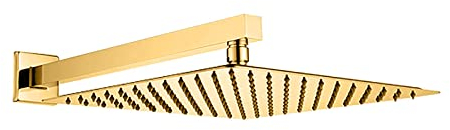 SXLSZ Regendusche Duschkopf Gold Kopfbrause Quadrat Duschkopf Regenbrause Hochdruck Einbauduschk?pfe mit Anti-Kalk Düsen, 304 Edelstahl Brausekopf mit Brausearm, G1/2,12 Inch