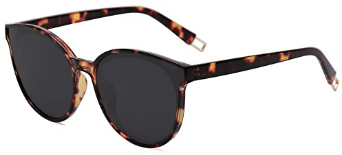 SOJOS Polarisierte Sonnenbrillen Damen Groß, Rund Herren Retro Vintage UV400 Schutz Brille SJ2057 Tortoise Rahmen/Graue Linse