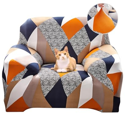 Jaotto Sofabezug 1 Sitzer Elastischer Stretch Spandex Sofa Überwürfe Sofahusse Antirutsch Waschbar Sofaschoner Couchbezug für Sofa mit Armlehne,Orangefarbene Geometrie