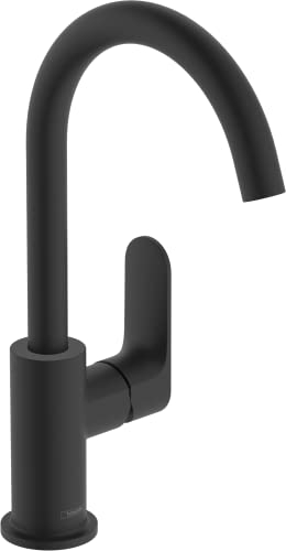 hansgrohe Rebris S - Waschtischarmatur mit Zugstangen-Ablauf, Wasserhahn Bad mit Auslauf Höhe 222 mm, Mischbatterie Waschbecken wassersparend (EcoSmart), Mattschwarz, 72536670