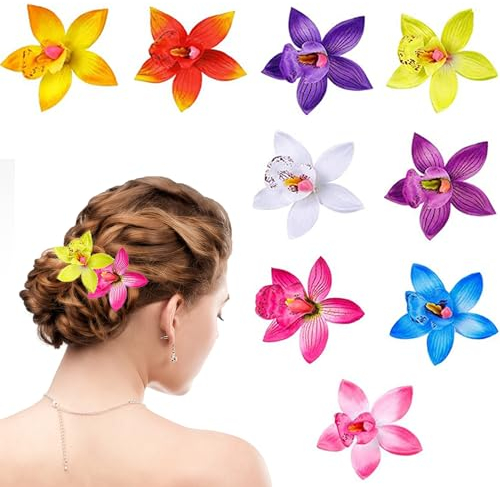 HIFOT 9 Stücke Hawaii Bunte Haarspangen Damen, Blume Haarklammern Mädchen, Orchideen Haarclips Kinder Haarschmuck für Frauen Party Haarstyling Haarnadeln Hochzeit