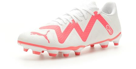 PUMA Mens Future Play Firm, Artificial Ground Soccer Cleats, PUMA Mens White-Fire Orchid, 10