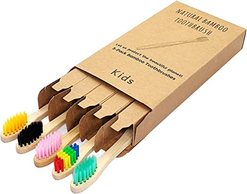 Set di spazzolini da denti per bambini, in bambù, 5 pezzi, setole morbide, spazzolini manuali per bambini (confezione da 5 colorati)