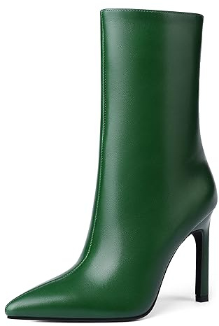 Reitoye Womens Pointed Toe Wide Calf Ankle Booties Stiletto Heel Mid Calf Short Boots US 7