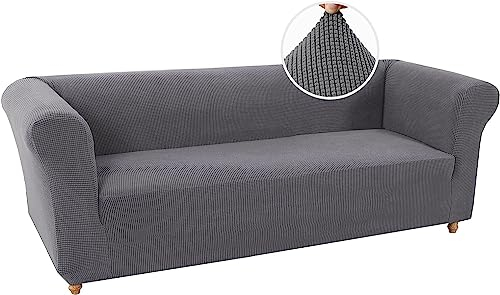 LINGKY Stretch Chesterfield Sofabezug 3 Sitzer Sofahusse mit Armlehne Spandex Jacquard Sofa Überwürfe rutschfest Sofa Überzug Waschbare Sofabezug für Haustiere (Grau,3 Sitzer)