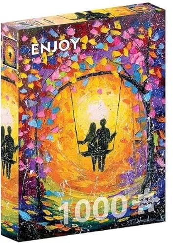 1000 Pieces Jigsaw Puzzle for Adults – Matte Finish, Soft Touch, Sturdy and Unique Pieces, Tight Fit, Vivid Colors, Missing Pieces Service – Couple in Love Swinging in Autumn Forest – by ENJOY Puzzle