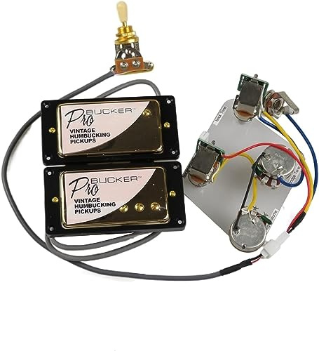 ProBucker Alnico Humbucker Bridge&Neck Pickups mit Pro Push/Pull Kabelbaum für Epiphone E-Gitarrenteile (Golden Bk Frame) 5
